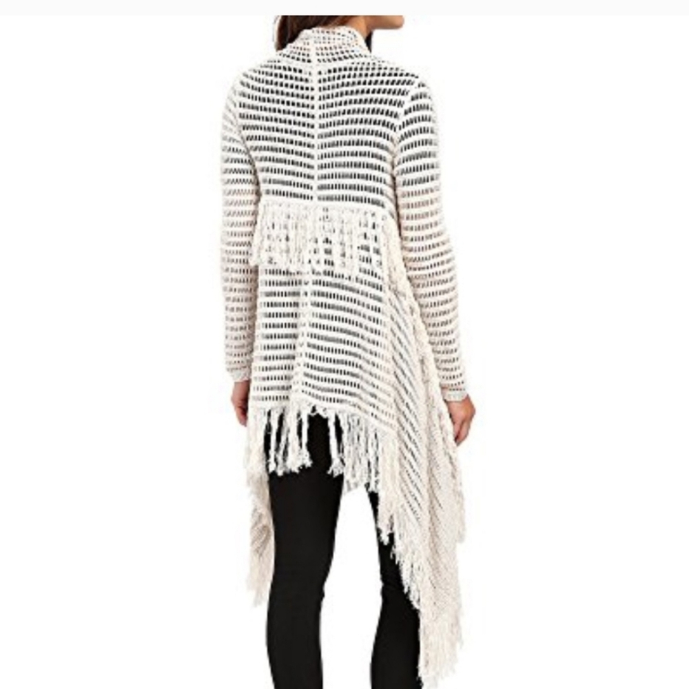 Lucky Brand NEW Cream Knit Duster Open Front Cardigan Boho Fringe Sz Large - Picture 2 of 9